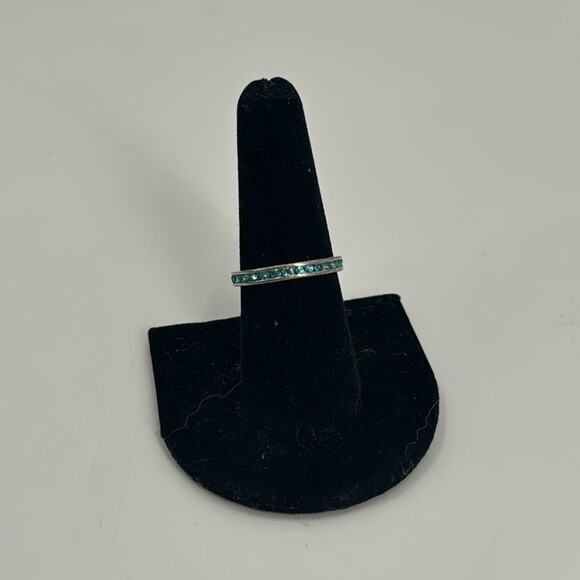 Sterling silver Blue Cubic Zirconia Flat Eternity Band Ring size 8 - Picture 1 of 3